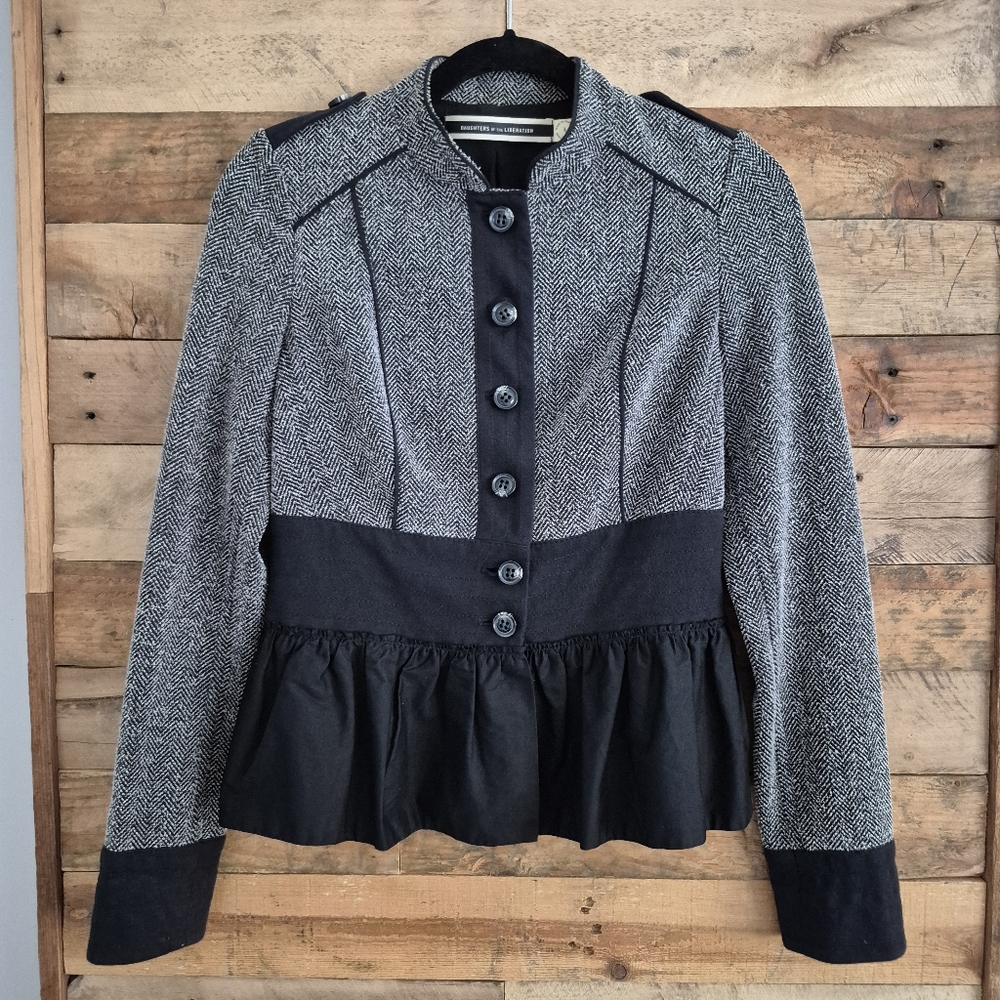 Daughters of the Liberation Tweed Military Peplum Jacket Anthropologie Sz 4 Y2k
